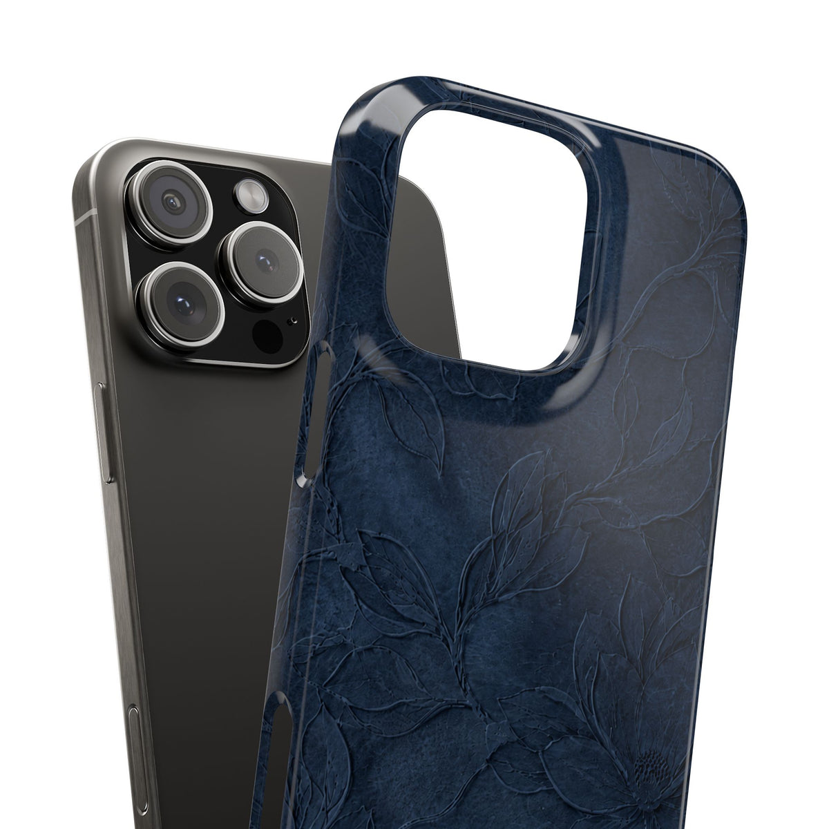 Navy Floral Textured Snap Case