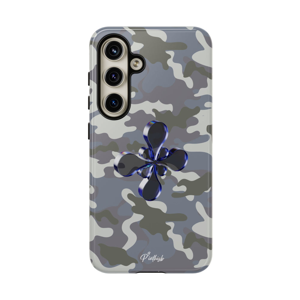 Camouflage with Blue Metallic Clover Tough Case