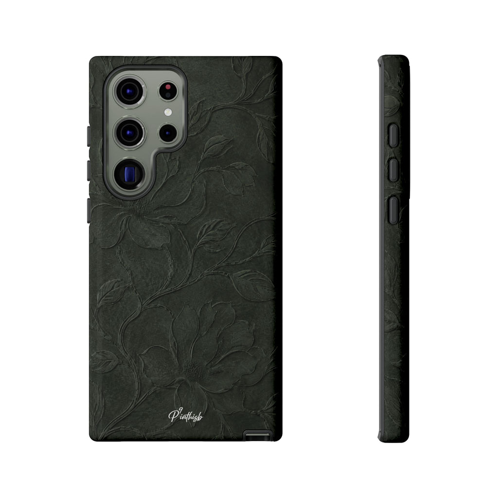 Dark Olive Floral Texture Tough Case