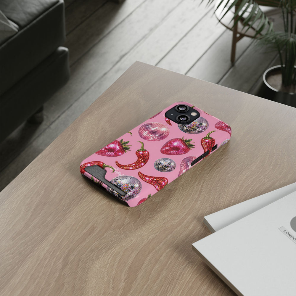 Pink Disco Strawberry & Pepper Phone Card Case