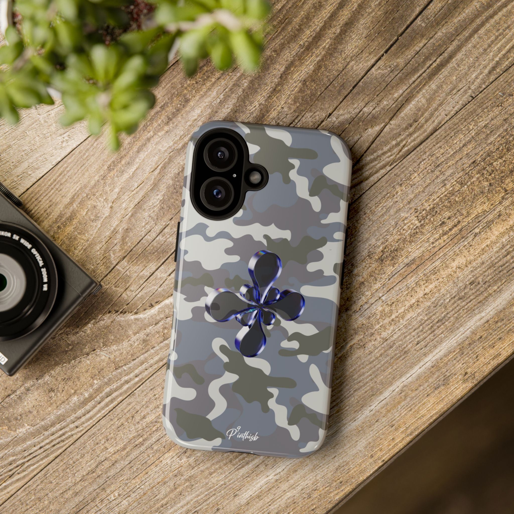Camouflage with Blue Metallic Clover Tough Case