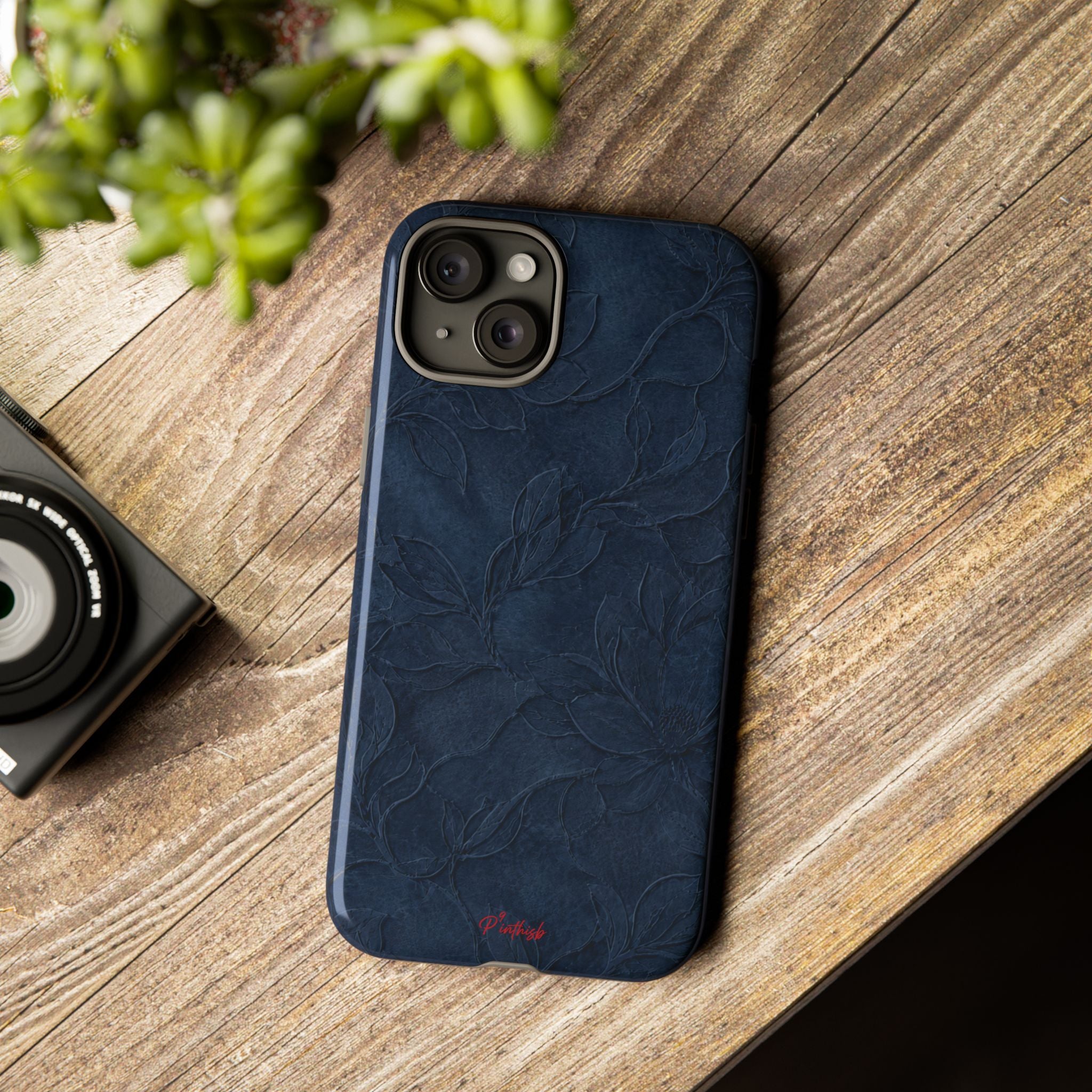 Navy Floral Textured Tough Case