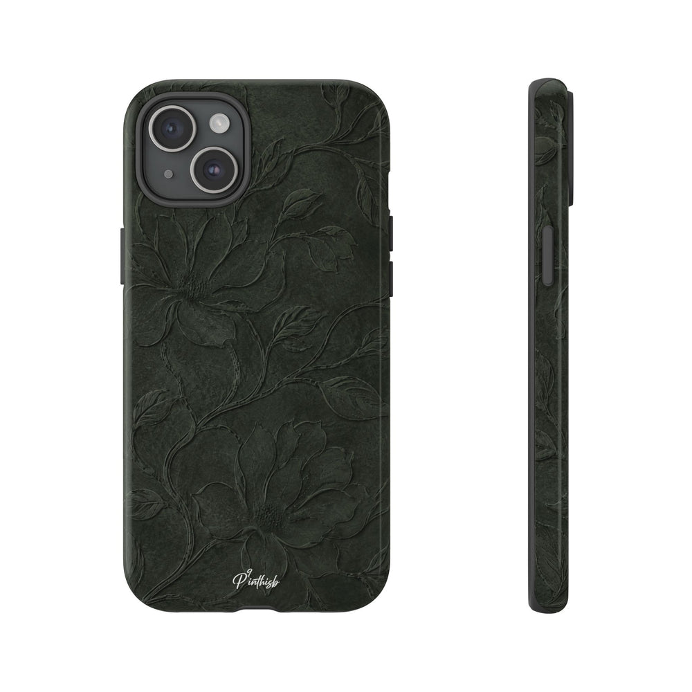 Dark Olive Floral Texture Tough Case