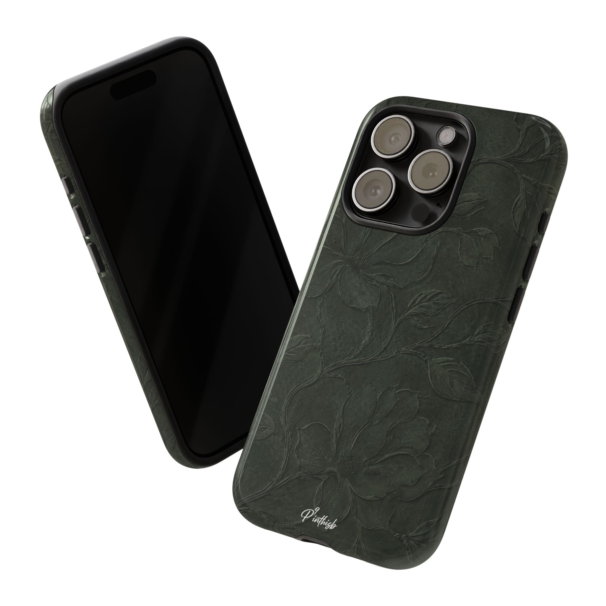 Dark Olive Floral Texture Tough Case