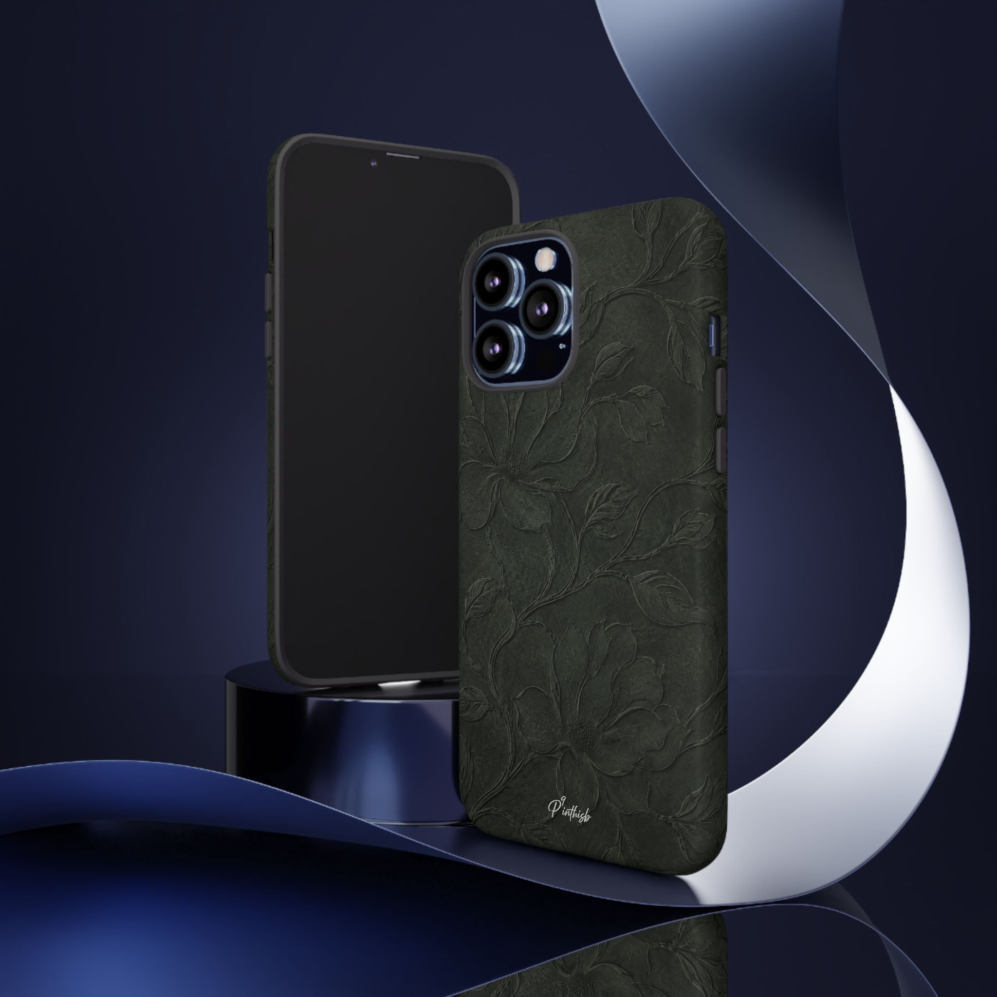 Dark Olive Floral Texture Tough Case