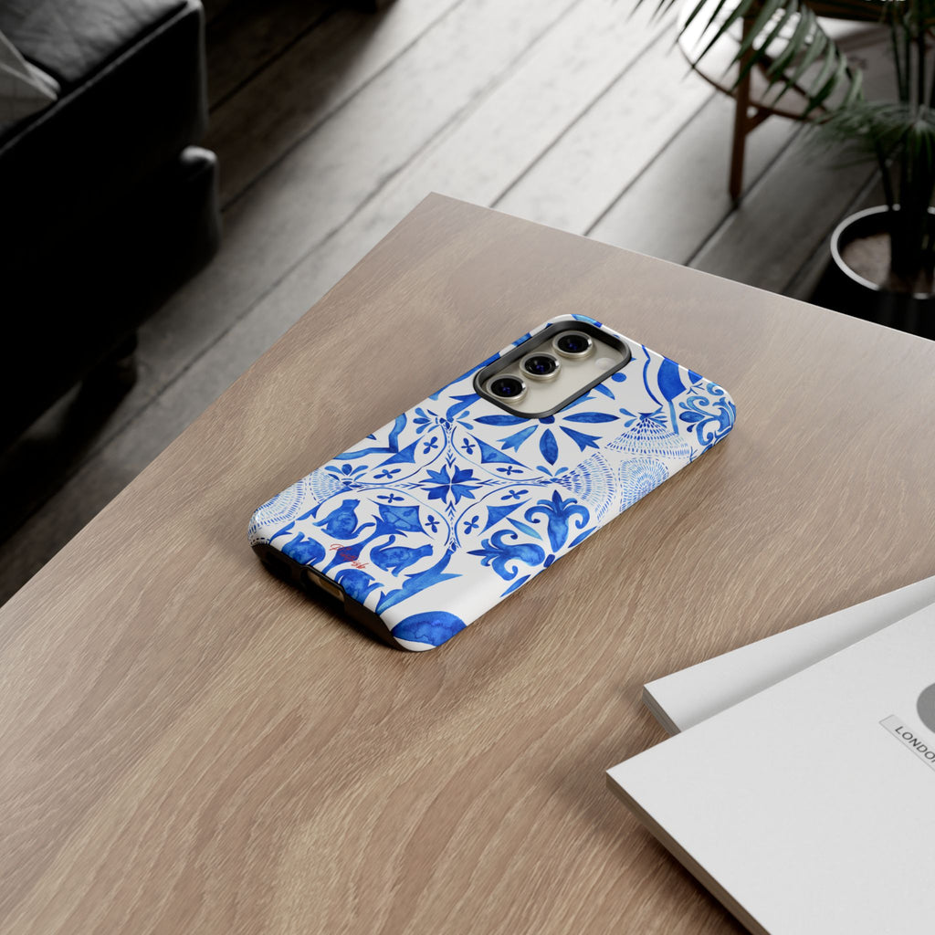 Blue Tile Pattern Tough Phone Case