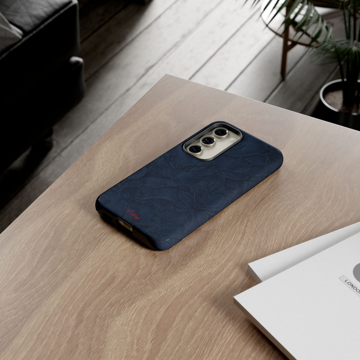 Navy Floral Textured Tough Case