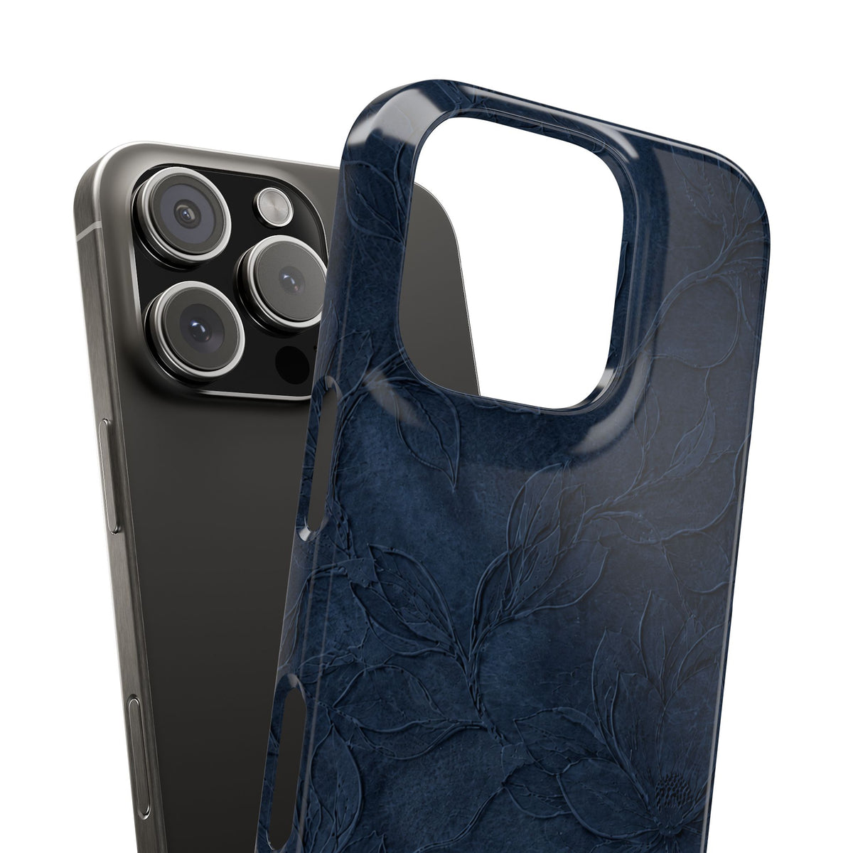 Navy Floral Textured Snap Case