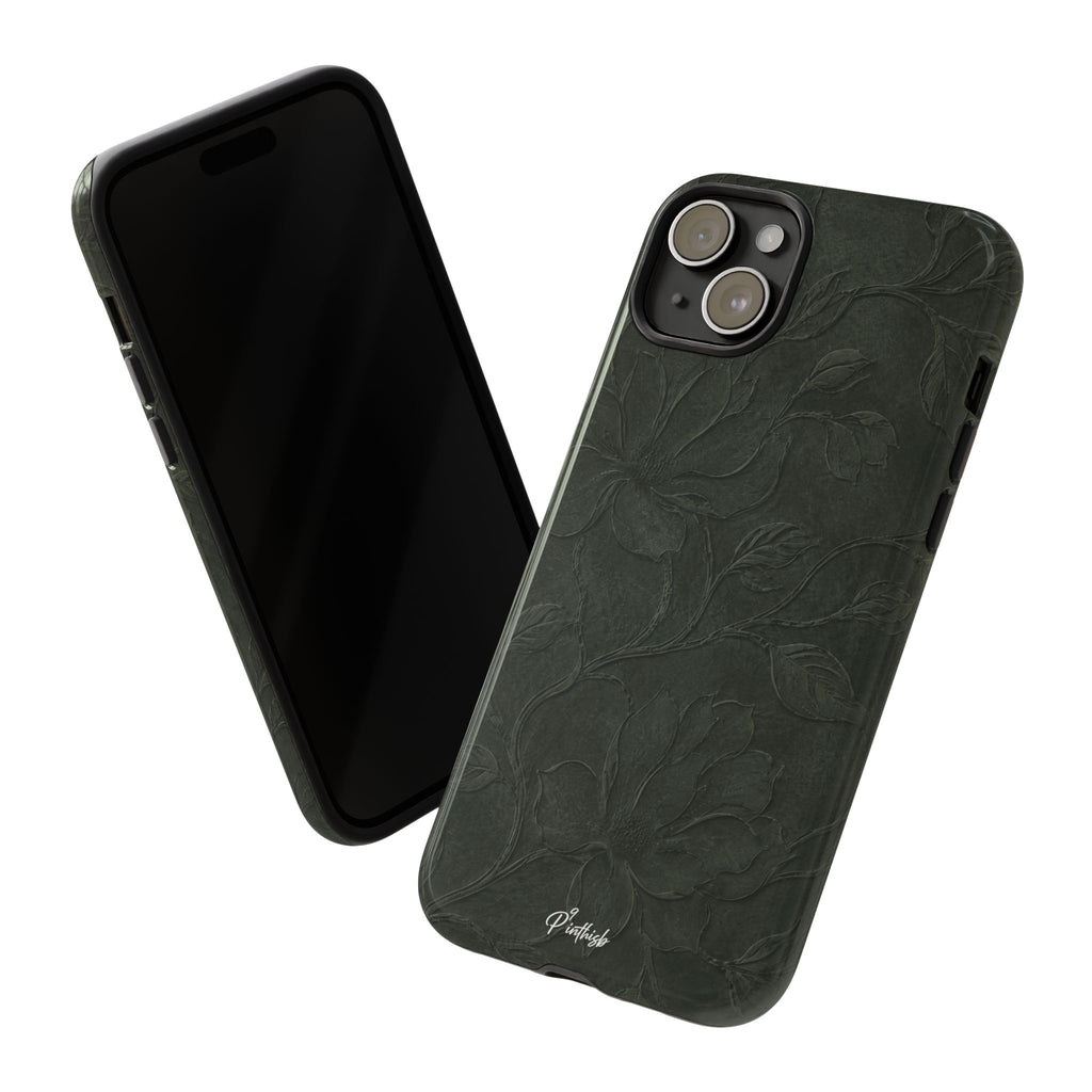 Dark Olive Floral Texture Tough Case