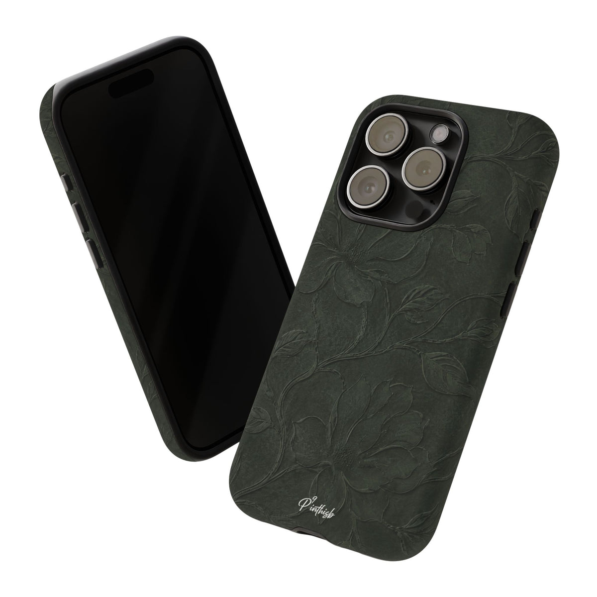 Dark Olive Floral Texture Tough Case
