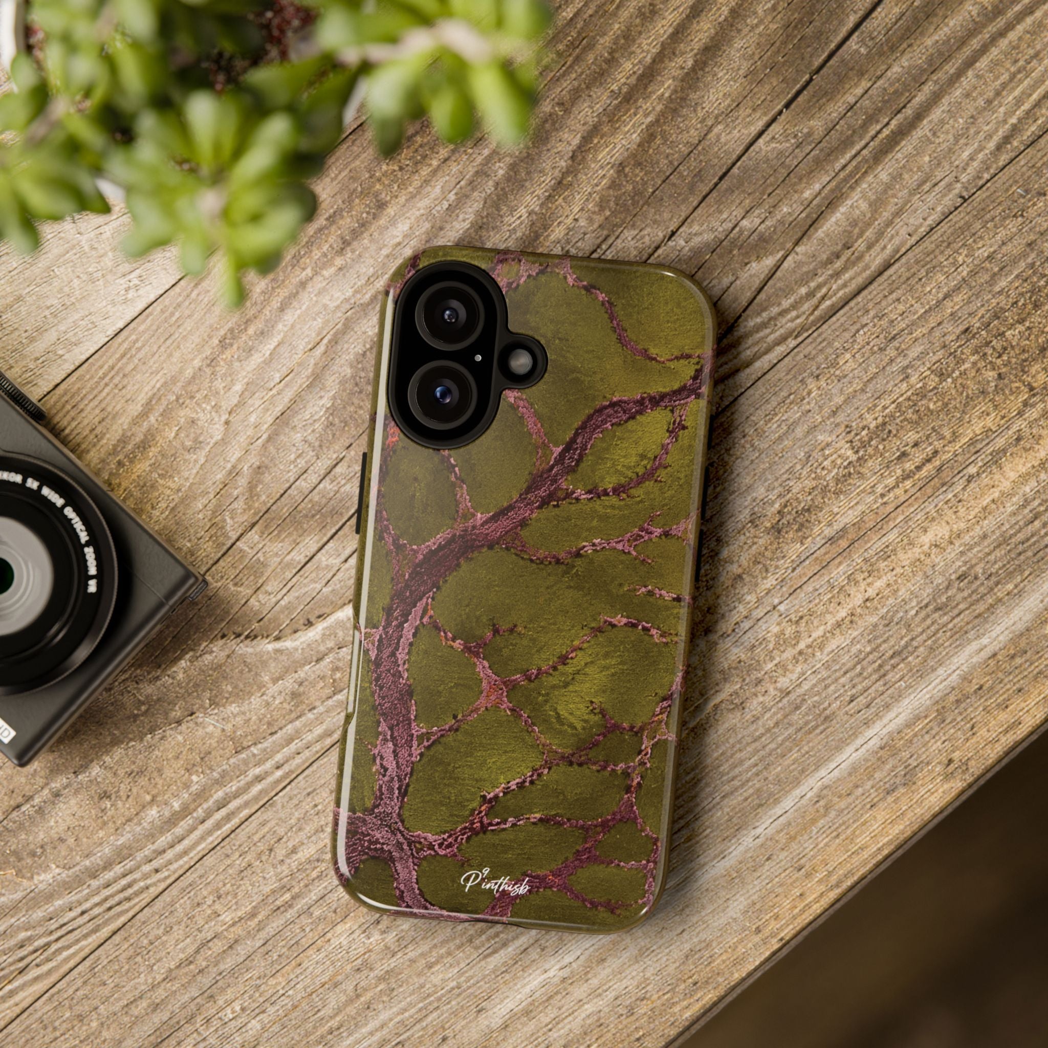 Olive & Rose Gold Tree Pattern Phone Case