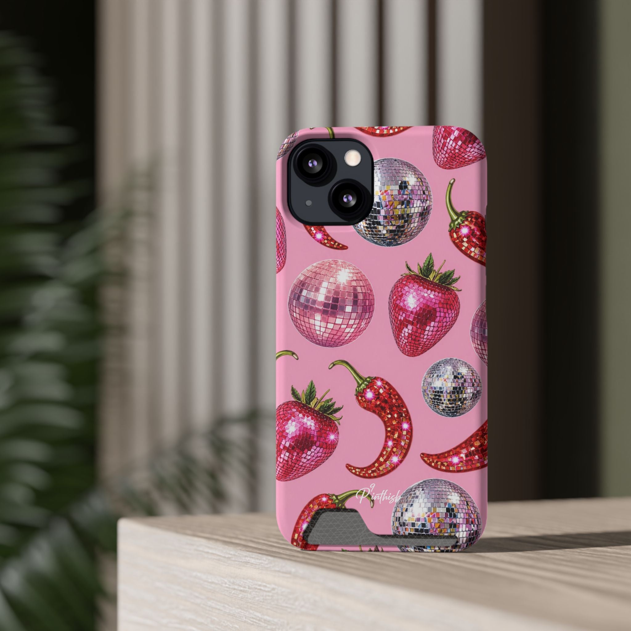 Pink Disco Strawberry & Pepper Phone Card Case