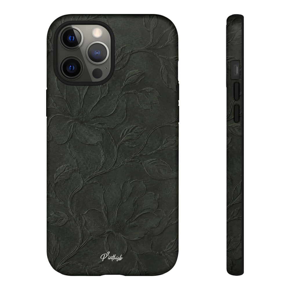 Dark Olive Floral Texture Tough Case