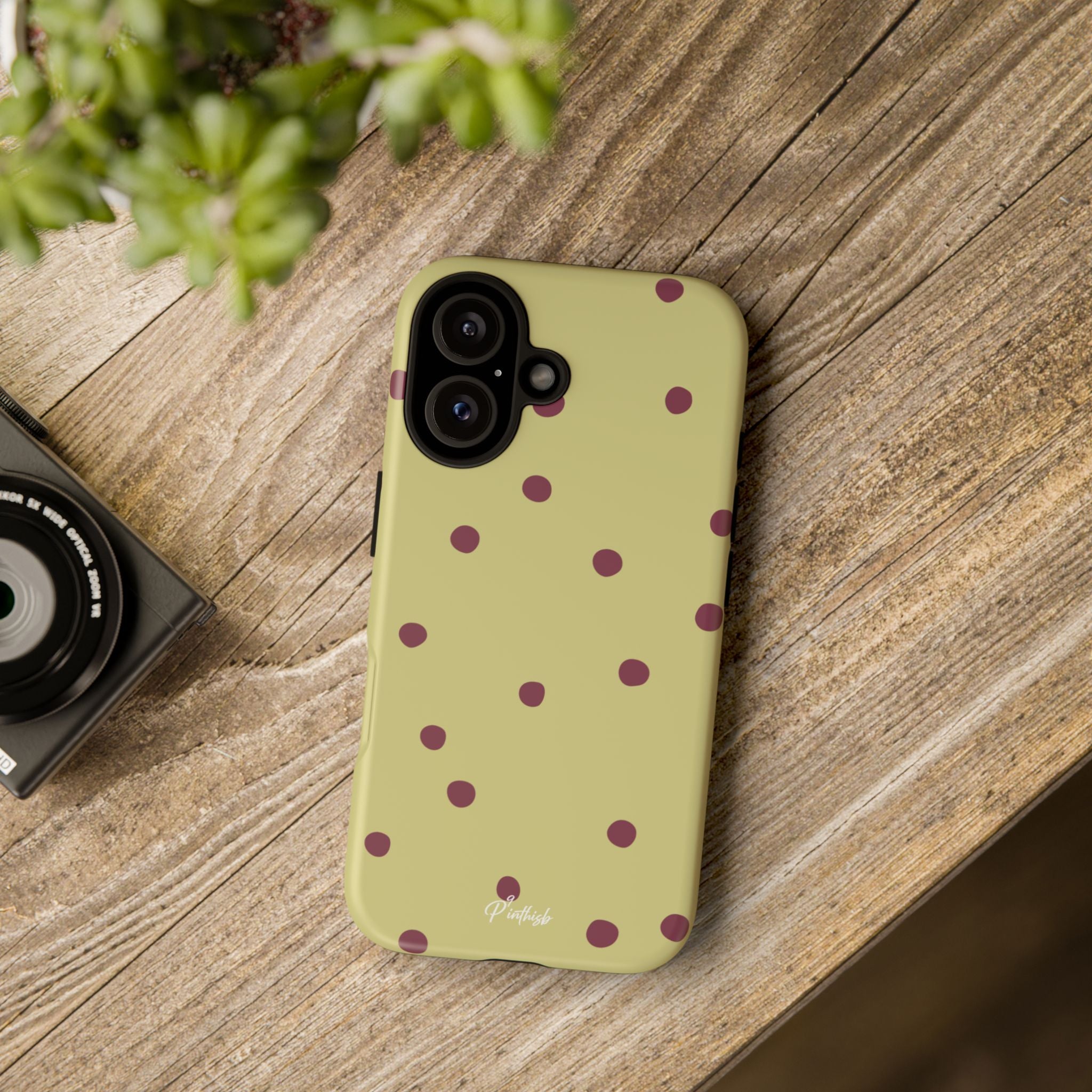 Yellow & Burgundy Polka Dot Tough Phone Case
