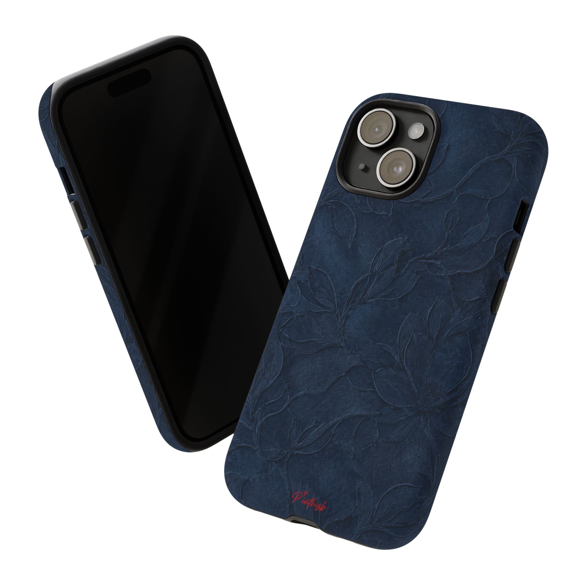 Navy Floral Textured Tough Case
