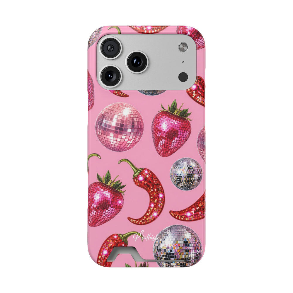 Pink Disco Strawberry & Pepper Phone Card Case