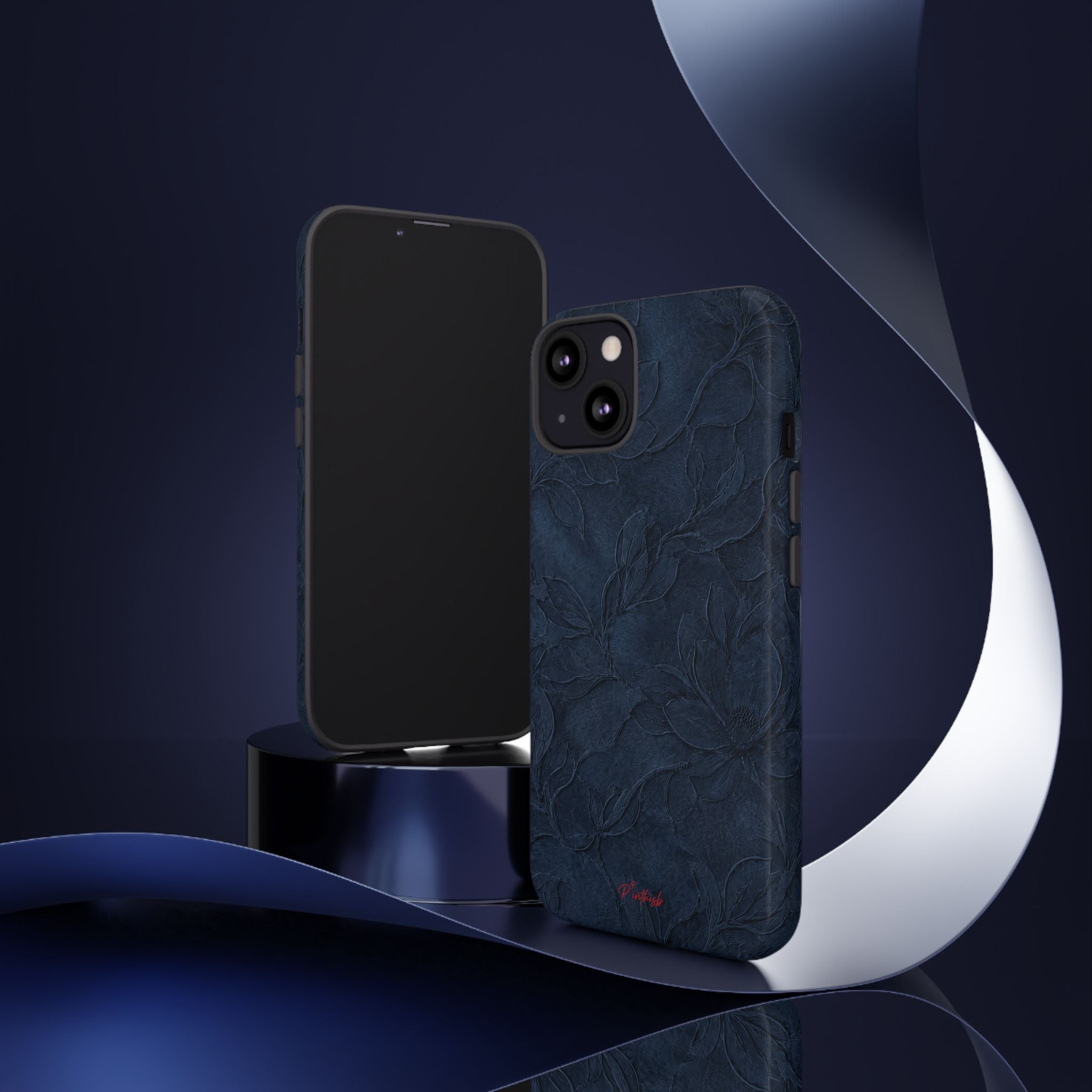 Navy Floral Textured Tough Case