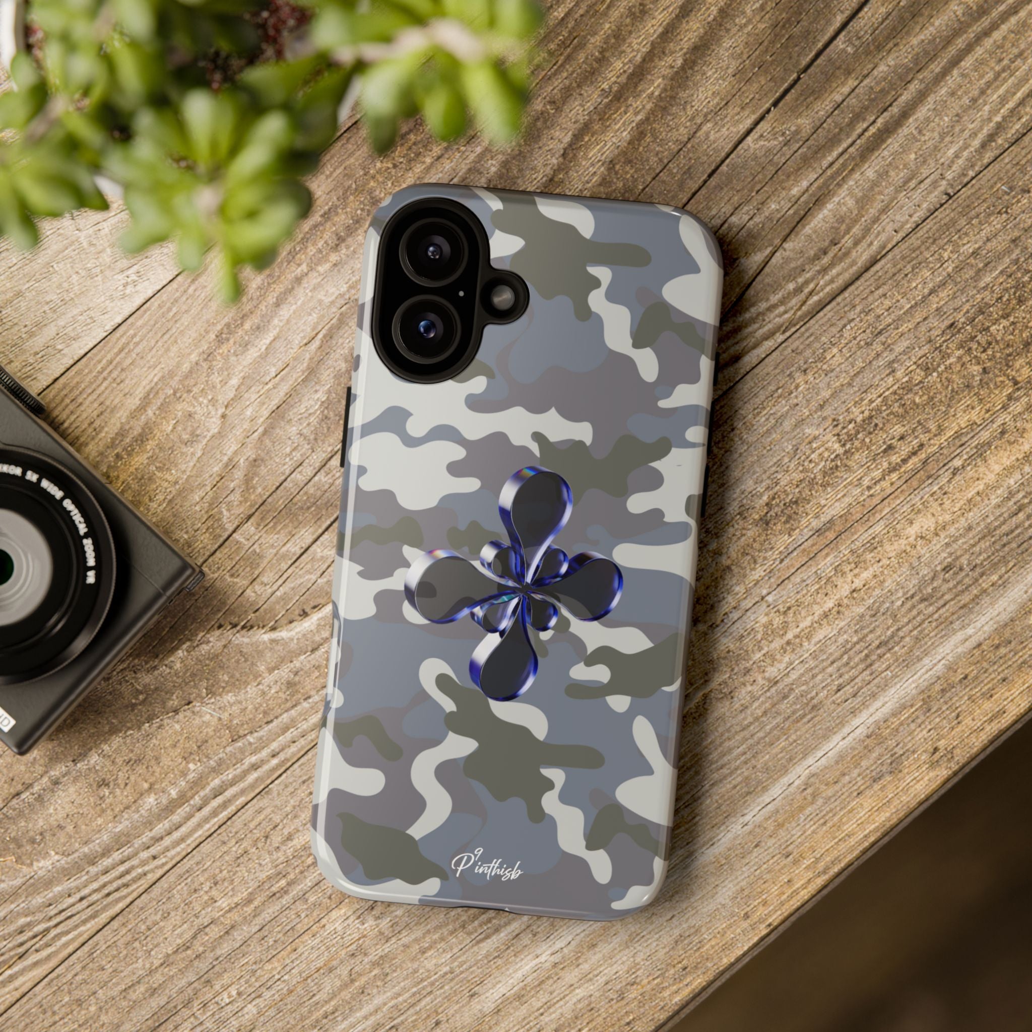 Camouflage with Blue Metallic Clover Tough Case