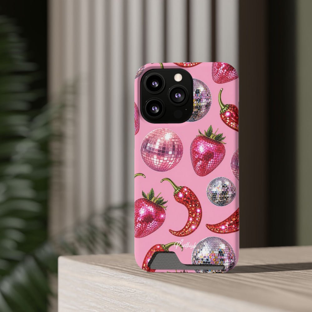 Pink Disco Strawberry & Pepper Phone Card Case