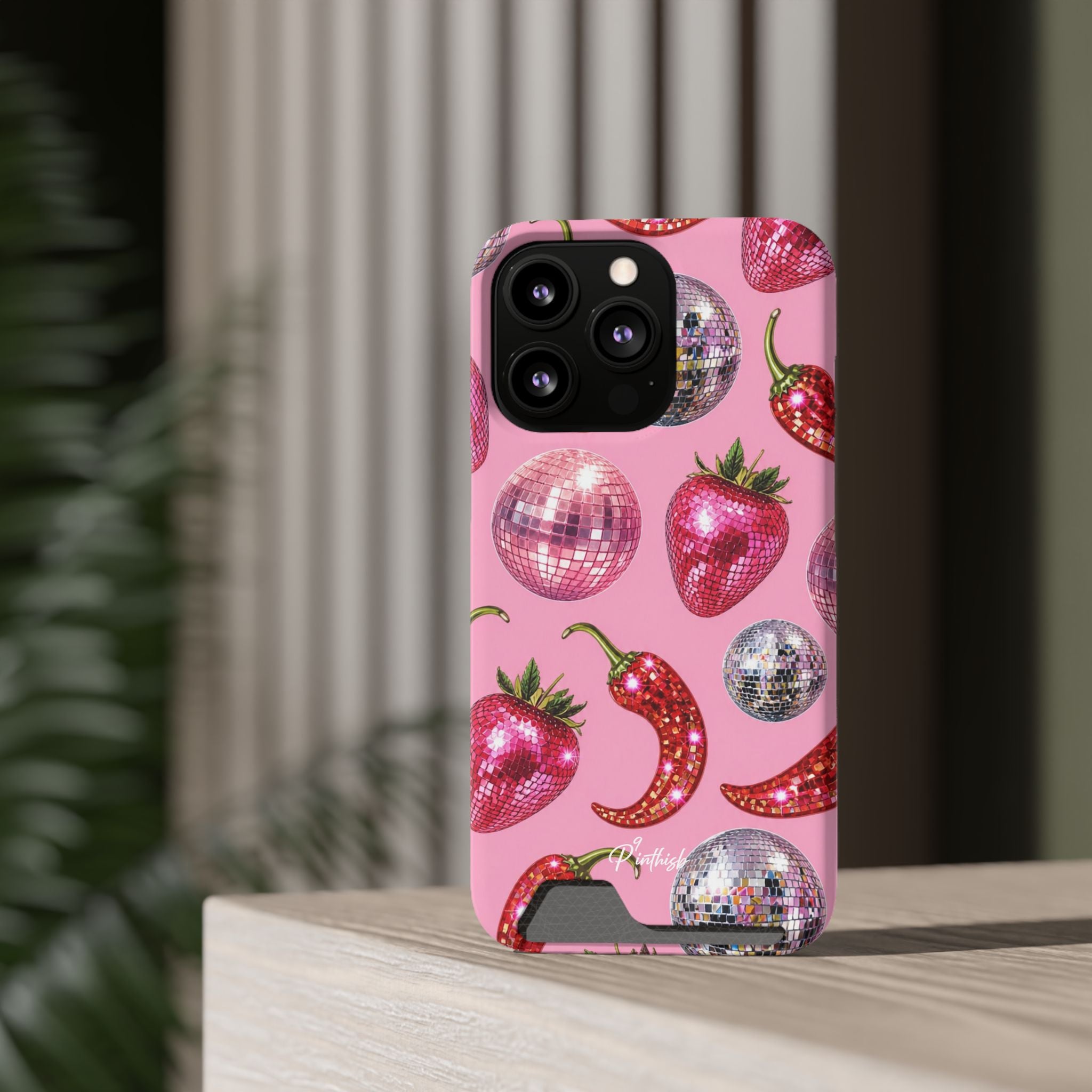 Pink Disco Strawberry & Pepper Phone Card Case