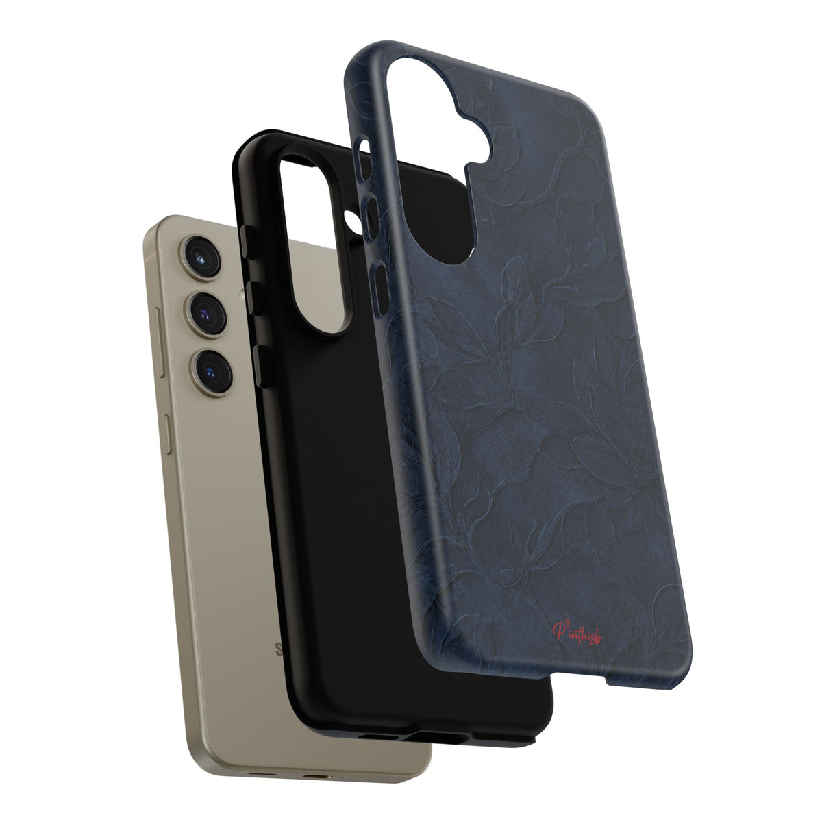 Navy Floral Textured Tough Case