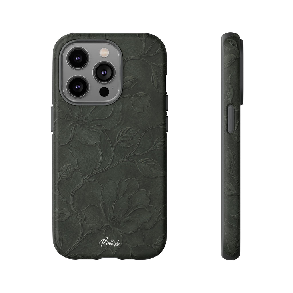 Dark Olive Floral Texture Tough Case