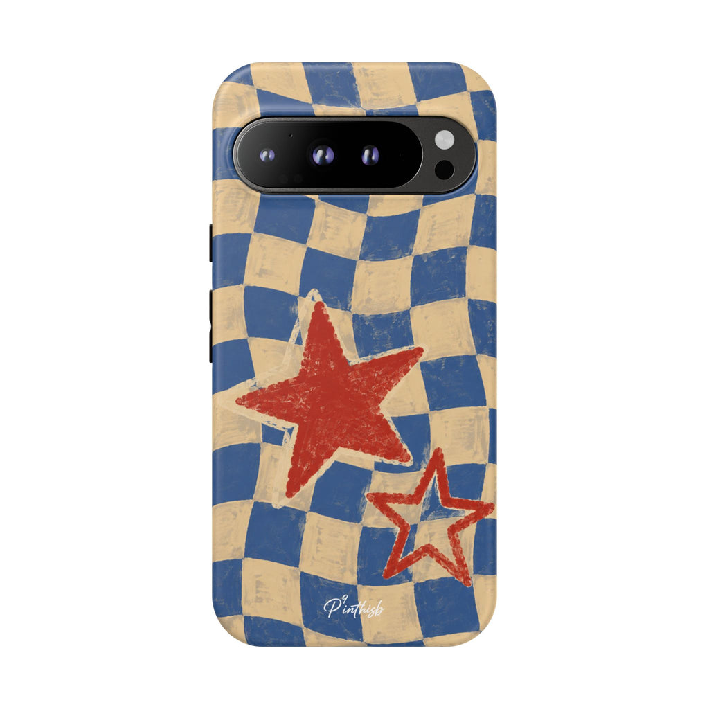 Blue & Cream Retro Star Phone Case