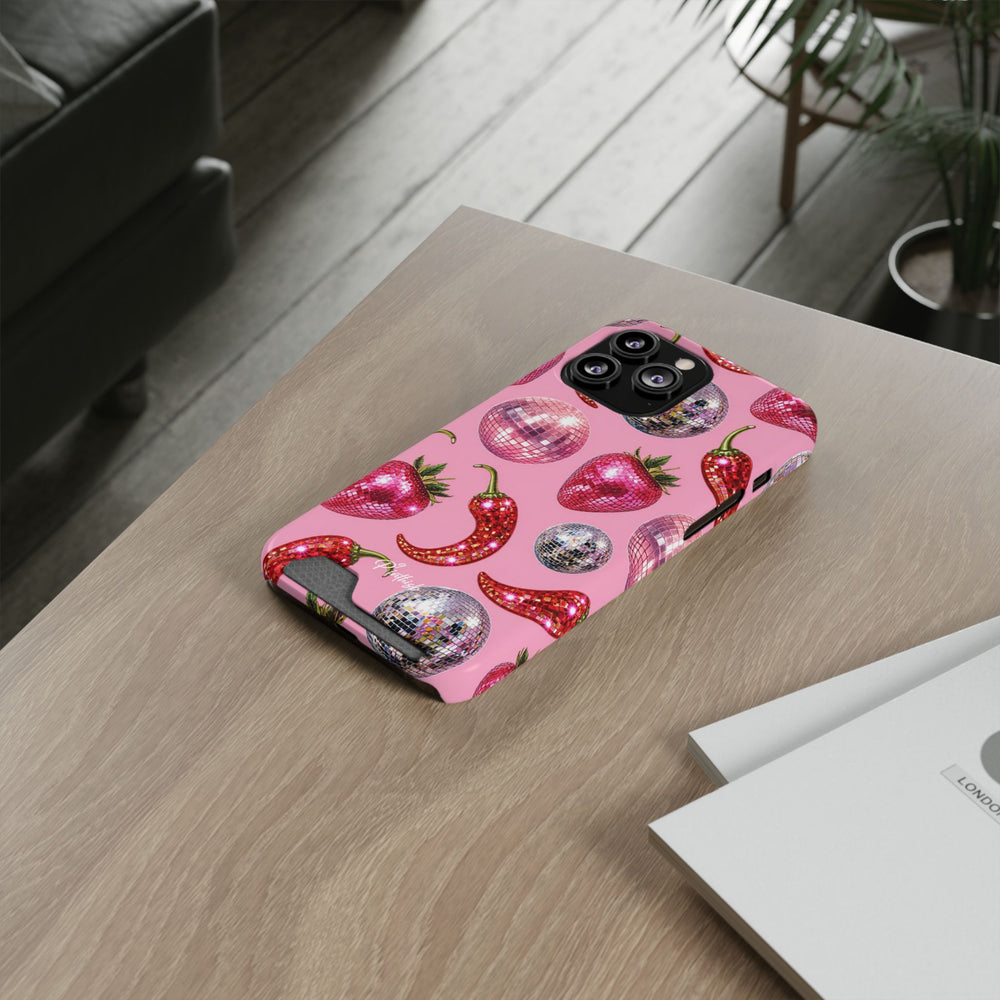 Pink Disco Strawberry & Pepper Phone Card Case