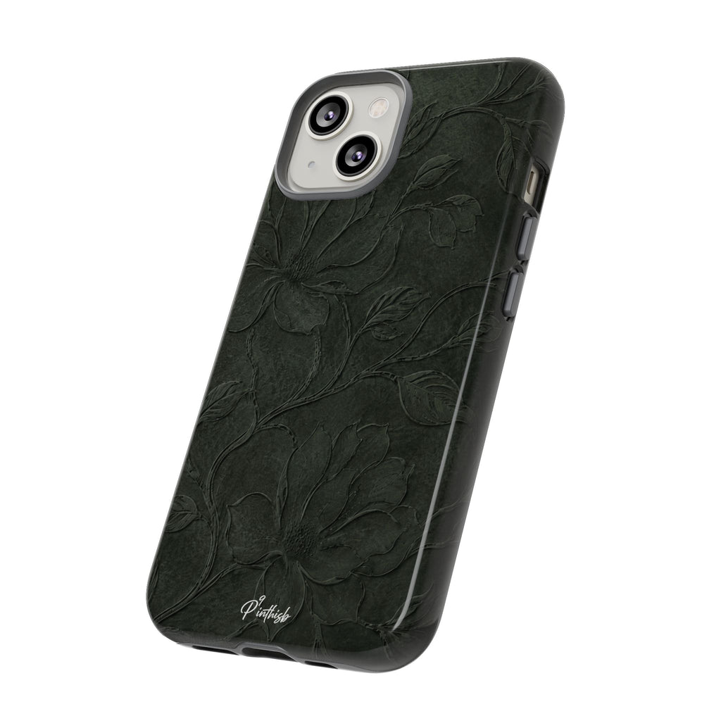 Dark Olive Floral Texture Tough Case