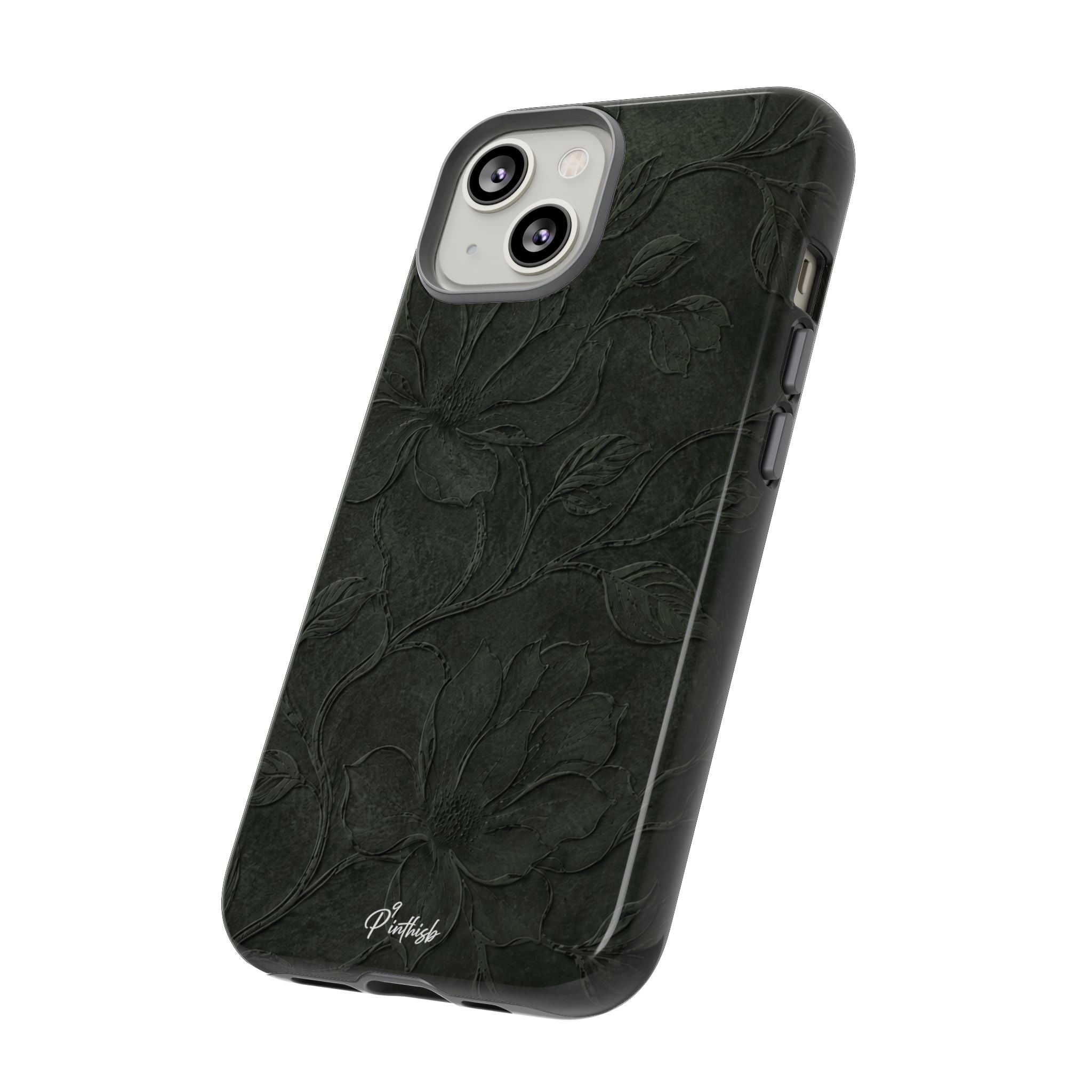 Dark Olive Floral Texture Tough Case