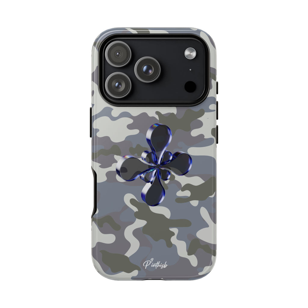 Camouflage with Blue Metallic Clover Tough Case