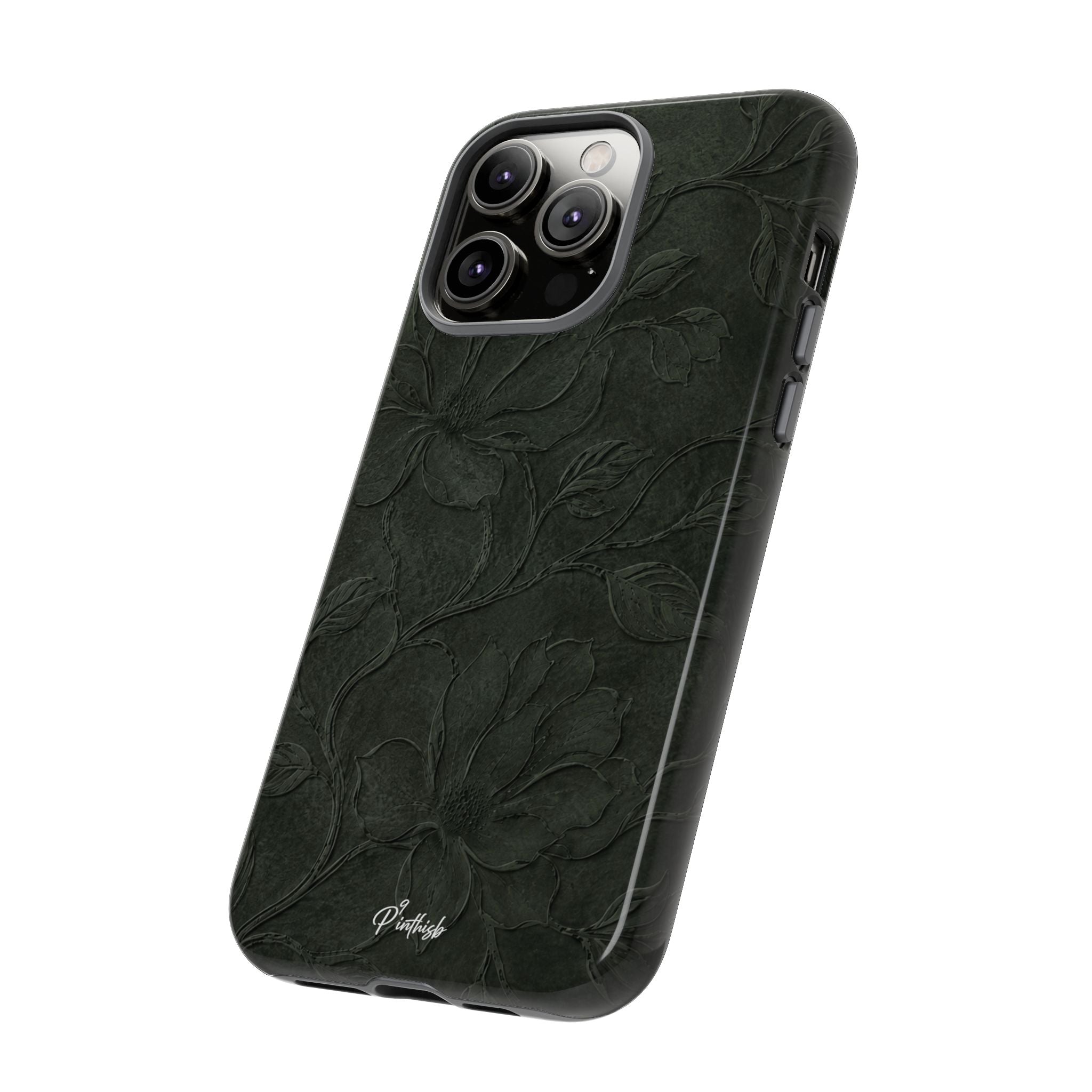 Dark Olive Floral Texture Tough Case