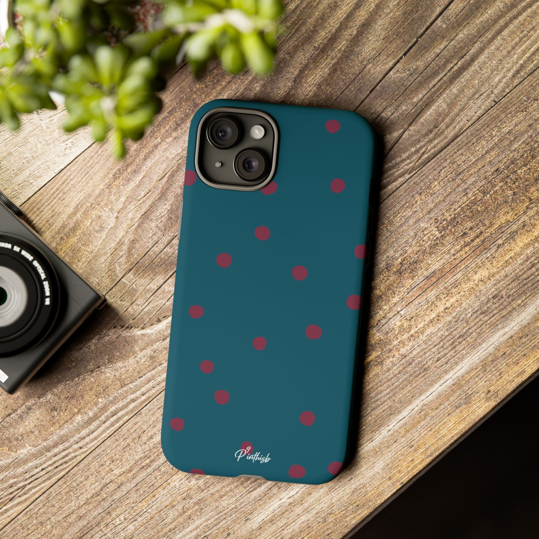 Teal & Burgundy Polka Dot Tough Phone Case