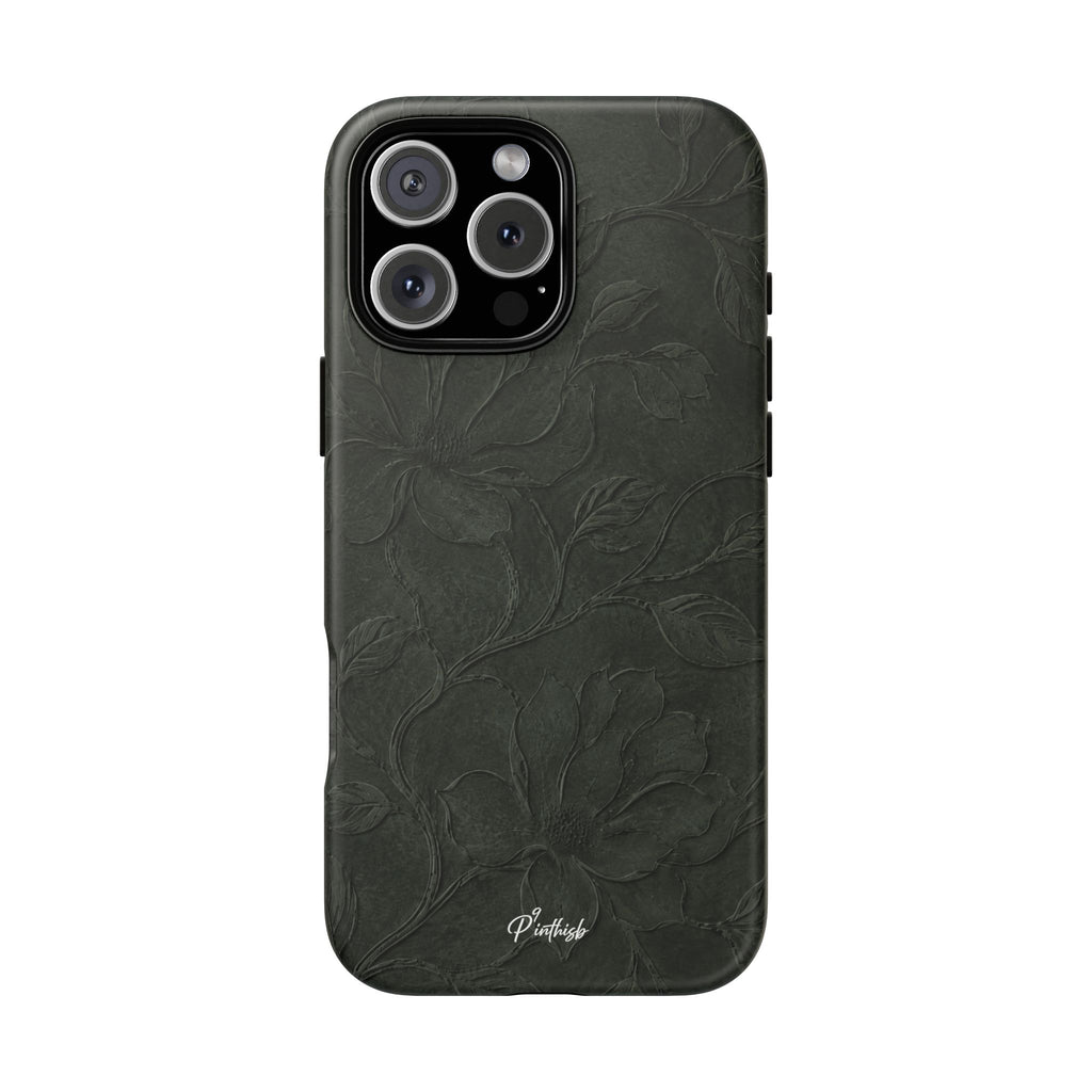 Dark Olive Floral Texture Tough Case